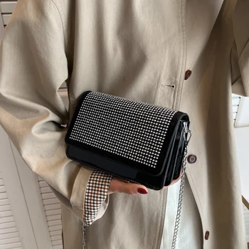 Модная женская сумка из нового полиуретанового материала 2024 года, декоративная сумка с яркими бриллиантами, высококачественная универсальная сумка через плечо 여자 가방