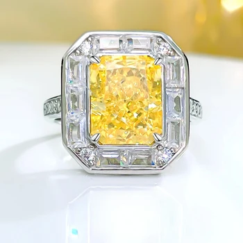 Универсальное Роскошное кольцо из серебра S925 пробы с желтым бриллиантом и обручальными украшениями с высоким содержанием углерода