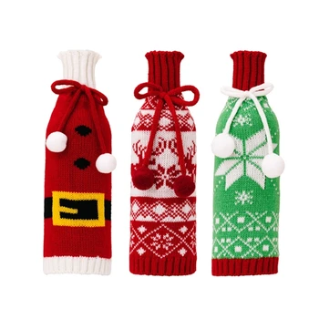 Вязаный рукав для бутылки вина Рождественское украшение Праздничная крышка для бутылки вина