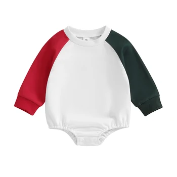 Детский осенний комбинезон Реглан с длинным рукавом и круглым вырезом контрастного цвета, боди, теплая одежда для младенцев