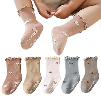 Детские носки для малышей и девочек, нескользящие хлопковые носки для новорожденных, носки для маленьких девочек 0-5 лет, весна-осень
