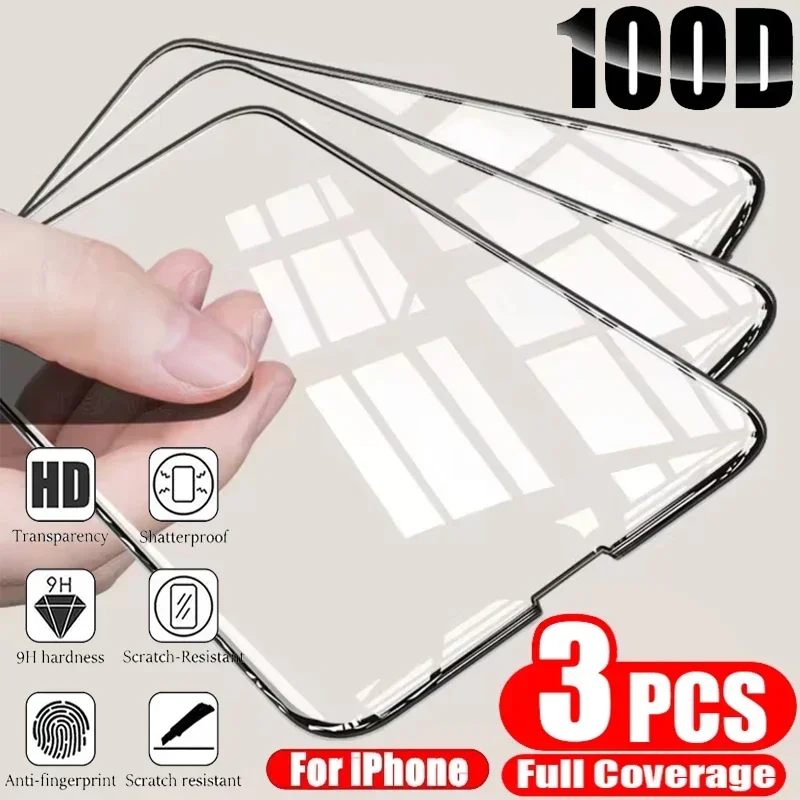 3шт Закаленного стекла для iPhone 14 13 12 11 Pro Max, защита экрана от разрывов, для iPhone 7 8 Plus X XR XS Max, защитное стекло - 0
