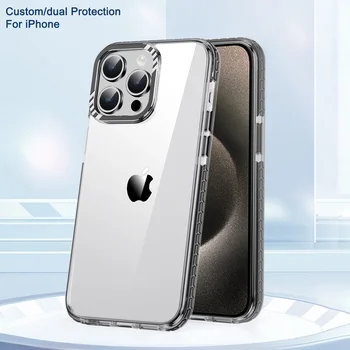 Защищающий От падения Прозрачный Чехол Для Телефона Из ПК Для iPhone 14 15 Pro Max 15 Plus, Защищающий От столкновений Чехол Для Телефона С Металлическим Кольцом Для Линз